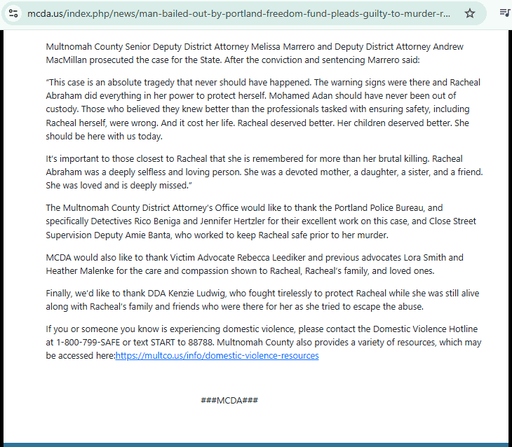 Multnomah County District Attorney Office Press Release - Thank You